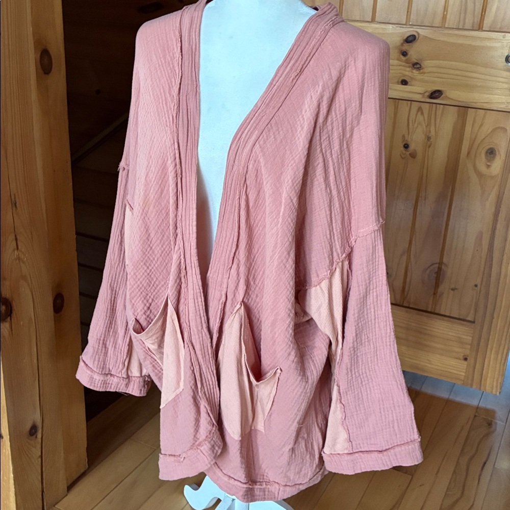 Gauzy cotton beachy Laggenlook oversized jacket - Picture 4 of 9